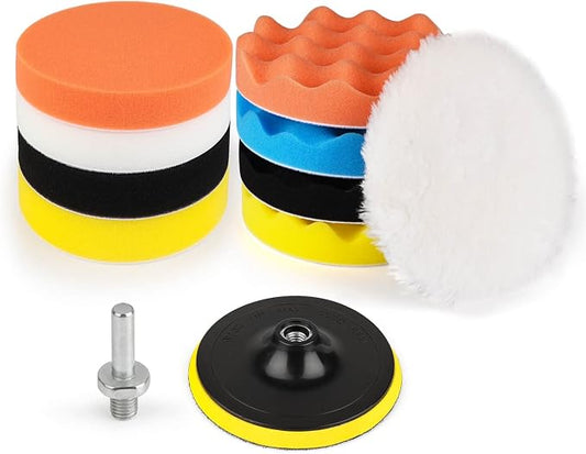 Kshineni Car Buffer Pads 6 Inch Buffing Polishing Pads, 11 Pcs Drill Buffing Kit, Auto Polisher Pads Car Foam Drill for Automotive Polishing, Waxing, Sanding, Sealing Glaze