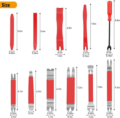GOOACC 11PCS Trim Removal Tool Kit, Metal & Nylon Pry Tools Set for Car Door Panel, Dashboard, Audio, Clips, Fastener Remover w/Storage Box – Red