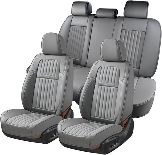 Coverado Car Seat Covers Full Set, Gray Car Seat Cover, Seat Covers for Cars, Waterproof Car Seat Protector, 5 Pieces Nappa Car Seat Cushion, Car Seat Covers Front Seats and Back Fit for Most Cars