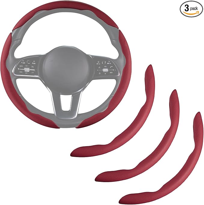 Nappa Leather Car Steering Wheel Cover for Men Women, Ultra-Thin Non-Slip Breathable Microfibre, Universal for 14.5"-15" Steering Wheel - Wine Red