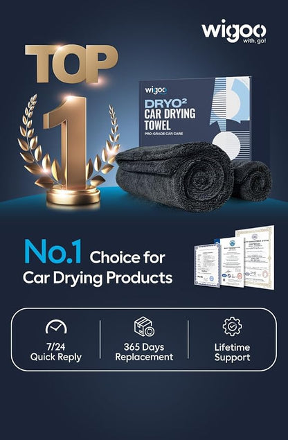 Wigoo Premium Microfiber Car Drying Towel 1300GSM, 2-Size Set[36"×24"+16"×16" Ultra-Absorbent, No Streaks & Scratches] Dual-Sided Edgeless Wash Towels with Twisted Loop, for Cars Detailing, SUV, Truck