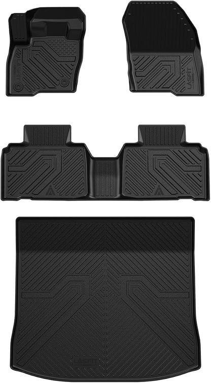 LASFIT Floor Mats and Cargo Liner for Ford Edge 2015-2024 All Weather Protector TPE Car Liners Custom Fit Vehicle Accessories, 1st & 2nd & Trunk Mat Combo Set, 4pcs Black