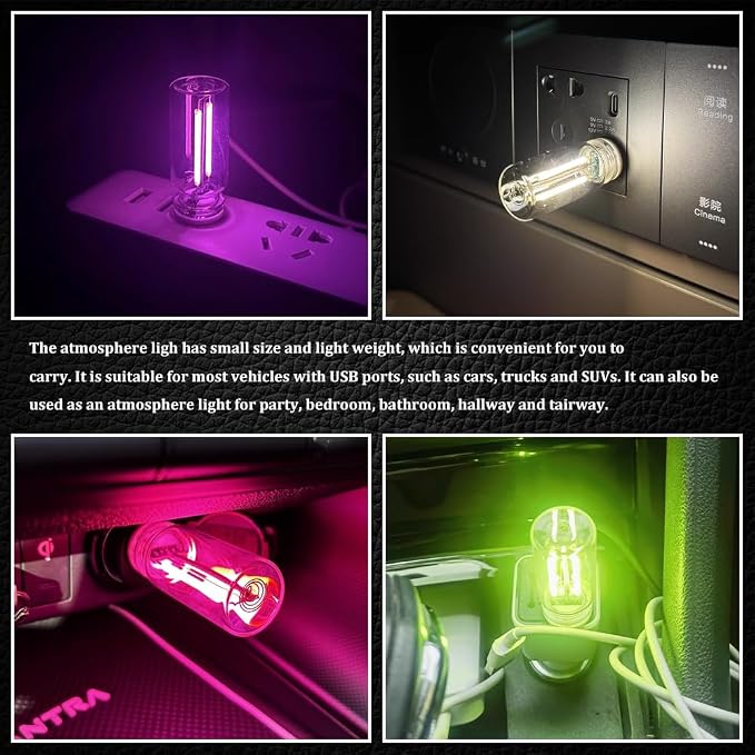 USB LED Car Interior Atmosphere Light, Car USB Night Light, Plug-in Auto Ambient Lighting Retro Lamps, Touch Adjustment LED Automotive Night Lamp Auto Accessories for bedrooms Camping (White)
