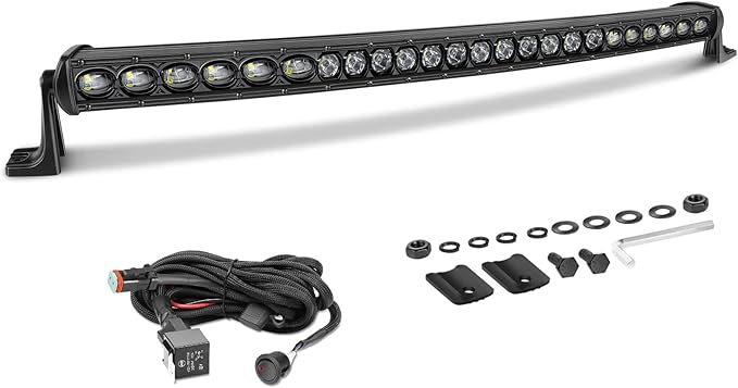 30 Inch Curved Light Bar 168W OSRAM LED Slim Single Row Light Kit w/Wiring Harness Spot Flood Combo Offroad Driving Lights Curve LED Bar for Trucks Pickup SUV UTV RZR Chevy GMC F250
