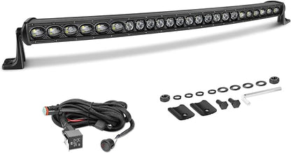 30 Inch Curved Light Bar 168W OSRAM LED Slim Single Row Light Kit w/Wiring Harness Spot Flood Combo Offroad Driving Lights Curve LED Bar for Trucks Pickup SUV UTV RZR Chevy GMC F250