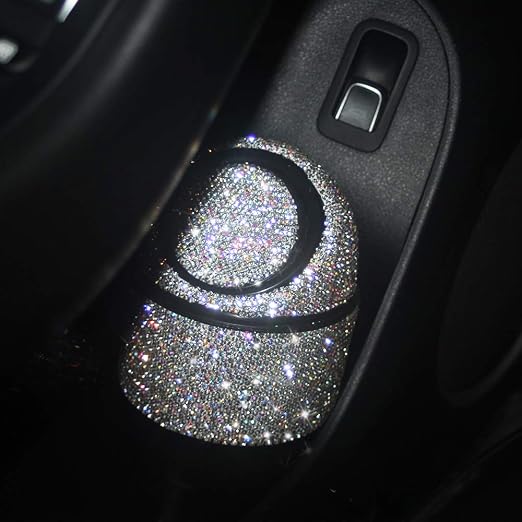 Bling Rhinestone Auto Garbage Can Car Trash Can with Lid Mini Garbage Bin for Automotive Car, Home, Office, Kitchen, Bedroom (White)