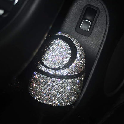 Bling Rhinestone Auto Garbage Can Car Trash Can with Lid Mini Garbage Bin for Automotive Car, Home, Office, Kitchen, Bedroom (White)