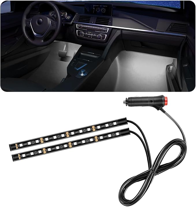 povtii Car LED Strip Light, 24 LED RGB Auto Under Dash Interior Atmosphere Lights, Cigarette Lighter Decorative Lamp Ambient Night Light, Universal Lighting Kit Car Accessories (White)