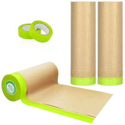 3 Pack Paint Masking Tape and Drape for Painting Paint,Assorted Paint Masking Paper for Car and Furniture (Unfold 18inch Width X Total 150ft Long)
