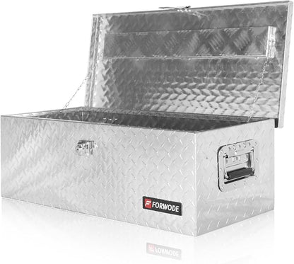 FORWODE 30 Inch Aluminum Truck Tool Box Lockable Truck Bed Tool Box Waterproof Truck Bed Storage Box with Side Handle Truck Tool Chest for Pickup, Truck Bed, RV, Trailer & Garage (Silver)