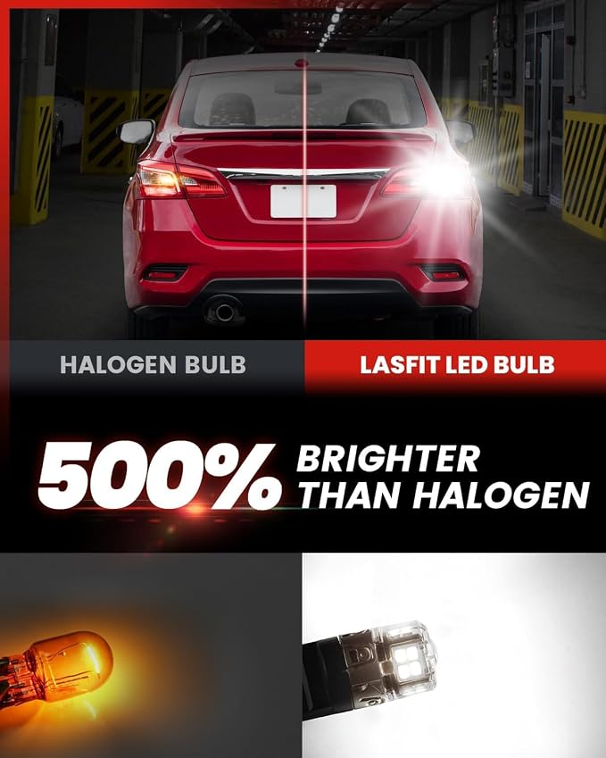 LASFIT 3157 LED Bulb for Reverse Light, 3156 3056 LED Bubs 6000K Xenon White, Super Bright 3057 3047 4114 4157 4057 LED Lights with Projector for Backup, DRL, Only for Standard Socket (2-Pcs)