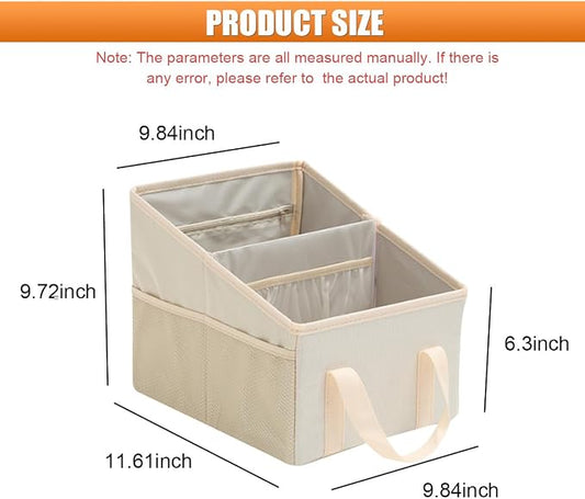 Craedli Car Seat Organizer, Collapsible Trunk Organizer Backseat Car Storage Box with 2 Compartments and Multiple Pockets, Passenger Seat Organizer with Handles for Front/Back Consoles (Beige)