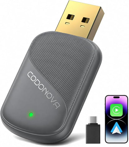 Mini Wireless CarPlay Adapter for Apple iPhone - Wired to Wireless Converter, 5GHz WiFi Zero-Lag Dongle, Stable Auto-Connect, Gold-Plated USB-A/C for All Wired CarPlay Cars 2016+, Plug & Play