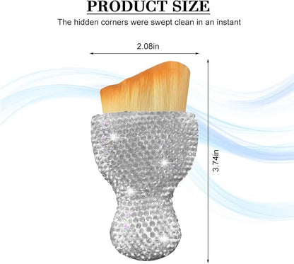 Bling Car Detailing Brush, Crystal Rhinestone Non-Scratch Vehicle Cleaning Dust Brush for Air Vent & Dashboard, Soft Bristles Automotive Interior Cleaning Tool, Universal Fit (White)