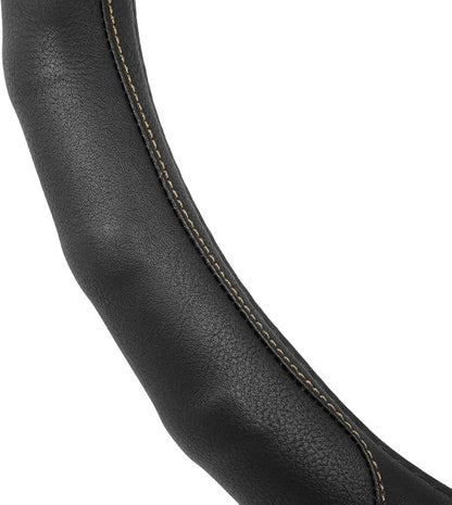 Motor Trend GripDrive Faux Black Leather Steering Wheel Cover for Car Truck Van SUV, Small 14 inch Size, Beige Accent Stitched Car Steering Wheel Cover Vehicle & Auto Accessories