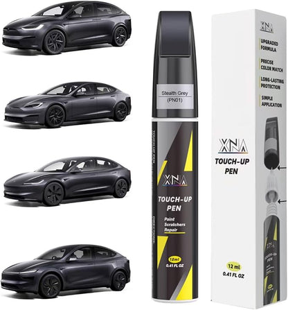 Car Touch Up Paint(Stealth Grey(PN01)) for Tesla, 2 in 1 Car Scratch Remover with Pen Tip and Brush, Exact Color-Matched for Car Paint Scratch Repair, Quick & Easy Fix Chips and Nicks