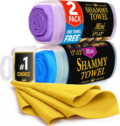 Premium 2pk Mini +1 Free Shammy Cloth for Car Drying - 17”x13” - Super Absorbent Chamois Towel for Car - Scratch-Free, Reusable & Soft Cleaning Towel