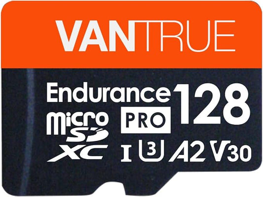 Vantrue 128GB U3 microSDXC UHS-I 4K UHD Video Monitoring Memory Card with Adapter for Dash Cams, Body Cams, Action Camera, Other Surveillance & Security Cams