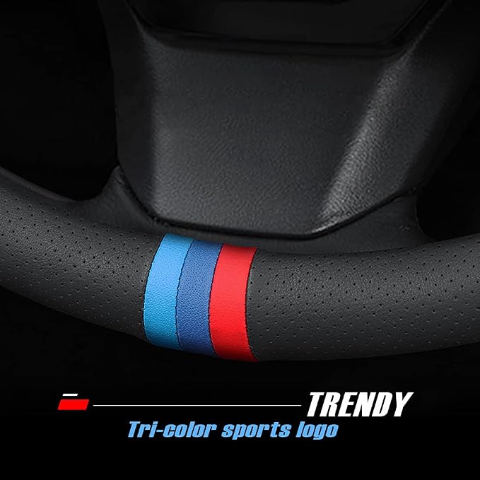 HAOTULE New Nappa Leather car Steering Wheel Cover, Universal 15 inch Black