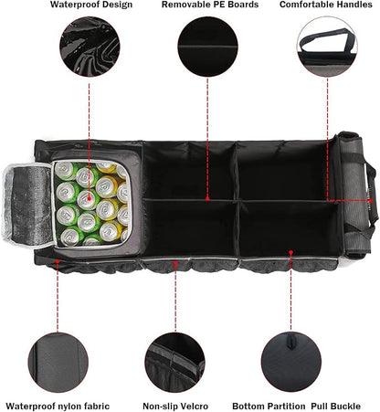 Large Trunk Organizer with Portable Leakproof Cooler Bag,Foldable Cover,Adjustable Securing Straps,Collapsible Trunk Organizer for Suv Car Truck Sedan (4-in-1 with Cooler)