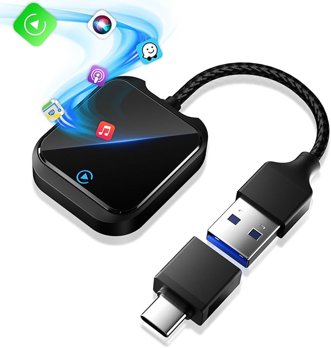 2-in-1 Wireless CarPlay & Android Auto Adapter, 5Ghz WiFi Bluetooth Dongle, Compatible with Cars After 2016 & Phones Android 11+/iOS 10+, USB-A/Type-C (Black)