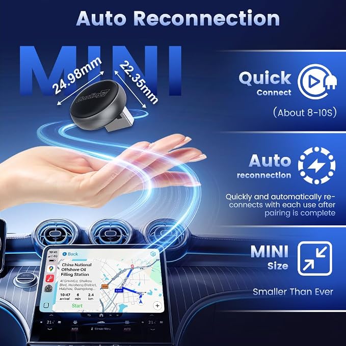 Carlinkit Mini Ultra3 Wireless CarPlay & Android Auto Adapter for OEM Wired Cars - 2.4/5Ghz WiFi Fast Boot, Plug & Play, Online Update, Mini Desgin Compatible with iOS 10+/Android 11.0+