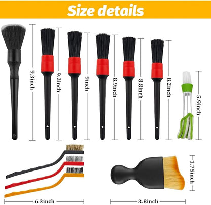 11PCS Car Detailing Brush Set, Soft Boar Hair Vehicle Interior Exterior Detail Cleaning Brush, Automotive Detailing Cleaner Kit for Wheel, Air Vent, Seat, Universal for Most Vehicles