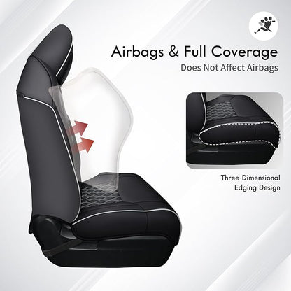 Huidasource Tacoma Front&Back Seat Covers Full Set, Automotive Leather Car Seat Cushion Cover Fit for 2005-2015 Double&Crew Cab 2nd Gen Toyota Tacoma Base SR5 Limited TRD Sport(Full Set/Black&White)