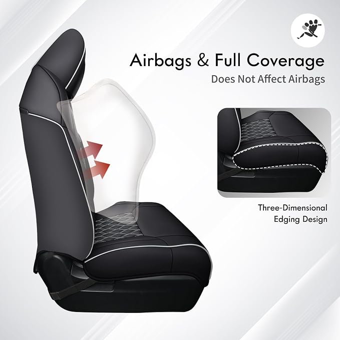 Huidasource Tacoma Seat Covers Full Set, Nappa Leather Pickup Seat Cushion Cover Fit for Toyota Tacoma 2024-2026 Double&Crew Cab SR SR5 Limited TRD Sport/Off Road Trailhunter (Full Set/Black&White)