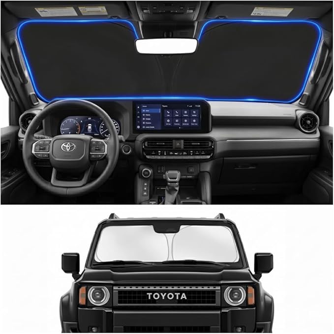 Custom Fit Windshield Sun Shade for Toyota Land Cruiser 2024-2026 | Custom Fit Windshield Cover, Blocks UV Rays, Double-Layer Heat Shield, Durable Frame, Easy Fold & Storage