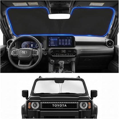 Custom Fit Windshield Sun Shade for Toyota Land Cruiser 2024-2026 | Custom Fit Windshield Cover, Blocks UV Rays, Double-Layer Heat Shield, Durable Frame, Easy Fold & Storage
