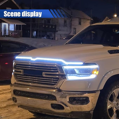 71 Inch Exterior Car LED Hood Light Strip, Flexible Waterproof Dynamic Scan Start Up Hoodbeam Lights, Universal 12V Bright Daytime Running Light Strip for Cars, SUVs, Trucks (Ice Blue)