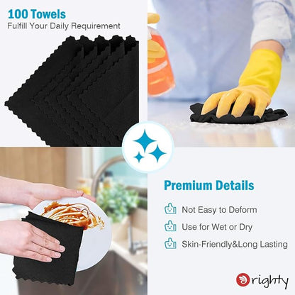 Orighty Microfiber Cleaning Cloth, 100 Pack Microfiber Towels for Cars, Multi-Purpose Shop Towels Cleaning Rags Bulk for Car, Home, Kitchen, 11.5’’ x 11.5’’, Black