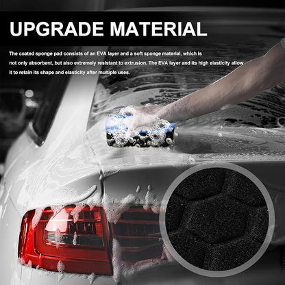 2PCS Tire Waxing Applicator Pad, Sponge Pad, Easy Grip Hex Logic Tire Shine Dressing Applicator Sponge, Car Durable and Reusable Cleaning Foam Sponges for Wheel Tire Polishing (Blue)