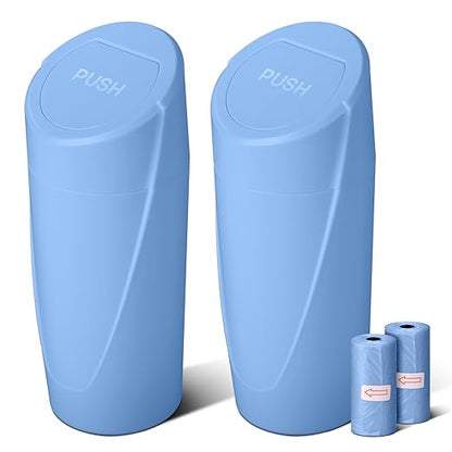 Car Trash Can Bin with Lid - 2 Packs Car Garbage Can Cup Holder - Blue Mini Leakproof Vehicle Garbage Bin with 40pcs Trash Bags-Automobile Organizers and Storage for Front Back Seat Accessories