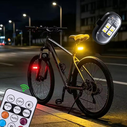Upgraded 4PCS Mini Wireless LED Strobe Lights for Car Drone Motorcycle Bike with Remote Control High-Brightness Warning Wireless LED Lights for Motorcycle USB Rechargeable 8-Color Car Lights Interior