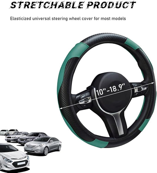 povtii Car Steering Wheel Cover, 15 Inch Leather Breathable Auto Steering Wheel Protector, Comfortable Non-Slip Vehicle Steering Wheel Covers, Universal Car Accessories (Dark Green, with Lining)