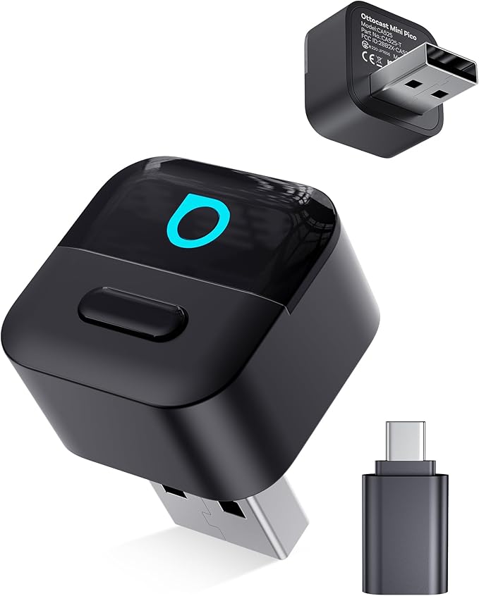 OTTOCAST Mini Pico (2026 Version) Wireless 2-in-1 CarPlay & Android Auto Adapter, Plug & Play Dongle for iPhone & Android, Auto Connect, One-Tap Disconnect,Wi-Fi 6 & Bluetooth 5.4 for Low-Latency