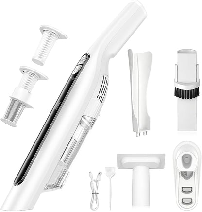 Cordless Handheld Vacuum,24KPA Powerful Hand Held Vacuum,Portable Rechargeable Car Vacuum Cleaner with Brushless Motor,Charging Dock and Washable Filter for Car,Home,Office,Pet Pair,White