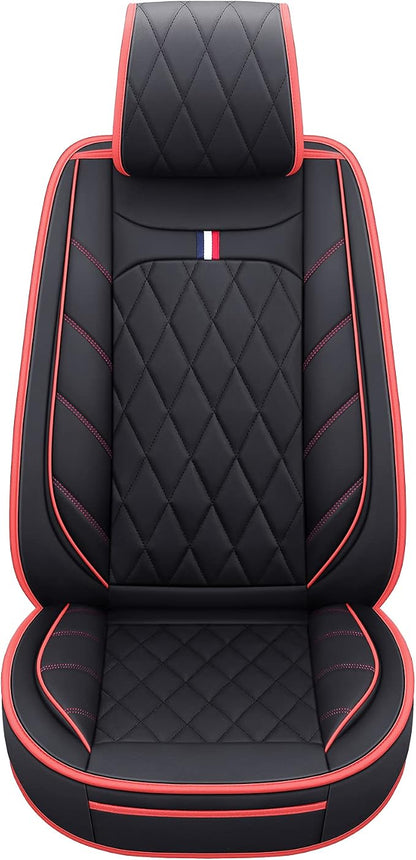5 Car Seat Covers Full Set Waterproof Leather Universal Cushions Split Bench Compatible with Toyota Camry Kia Nissan Chevy Malibu CRV Focus Fusion Jeep Wrangler Cherokee (Full Set, Black-Red )
