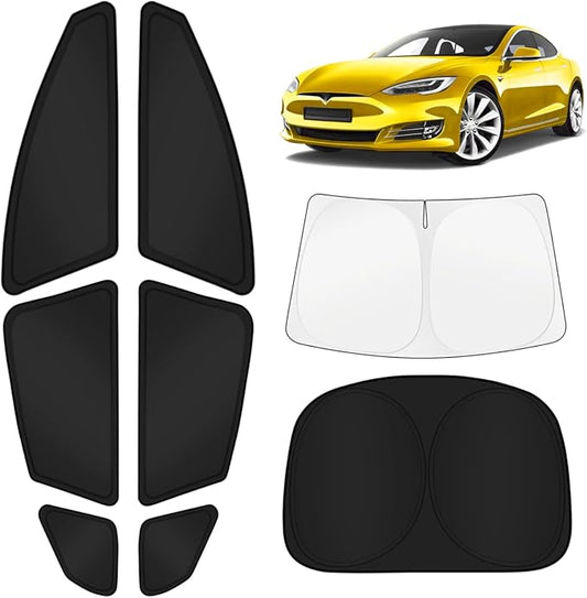 KUST Car Window Shades for Tesla Model S 2012-2025 2026 (No for Plaid or Long Range) Windshield Sun Shade Side Window Cover UV Block Privacy Accessories for Camping Blackout Rear Back Full 8PCS