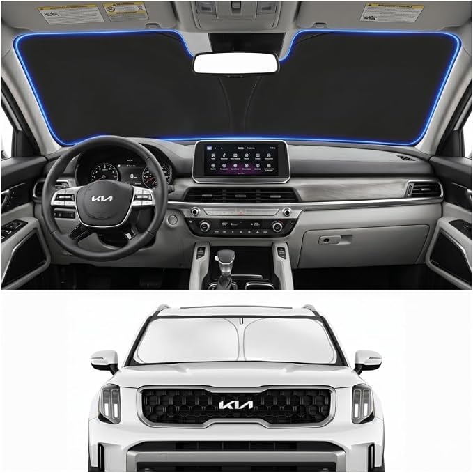 Custom Fit Windshield Sun Shade for Kia Telluride 2020-2026 | Custom Fit Windshield Cover, Blocks UV Rays, Double-Layer Heat Shield, Durable Frame, Easy Fold & Storage
