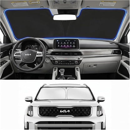 Custom Fit Windshield Sun Shade for Kia Telluride 2020-2026 | Custom Fit Windshield Cover, Blocks UV Rays, Double-Layer Heat Shield, Durable Frame, Easy Fold & Storage