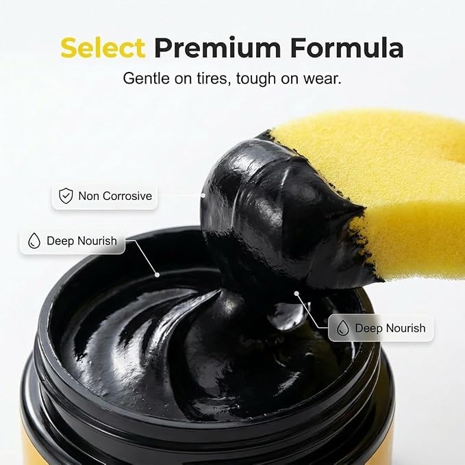 2PCS Car Tire Shine with Sponge, Wheel Shine Tire Polishing Paste, Tire Coating Paste, Long-Lasting Wet Gloss＆Easy Apply for Trucks Sedans RVs