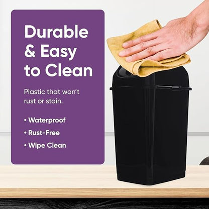 Superio Mini 1.25 Gallon and Small 2.5 Gallon Plastic Trash Cans with Swing Top Lid, Grey Waste Bin for Countertop, Desk, Vanity, Bathroom, 2 Pack (Black)
