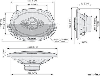Pioneer A-Series Standard TS-A6961F 6” x 9” 4-Way Speakers (Pair) – 450W Max, Balanced Sound + Smooth Treble, Enhanced Bass, Ideal Factory Upgrade, Installation Adaptors Included