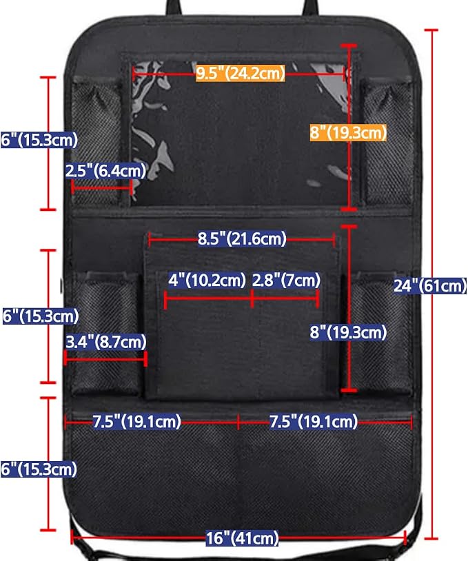 Car Backseat Organizer, Kids Seat Pockets, Back Seat Protector, Durable Strong Straps, Touchable Tablet Holder, Easy Wash, 10 Storage Pockets, 2 Pack Set