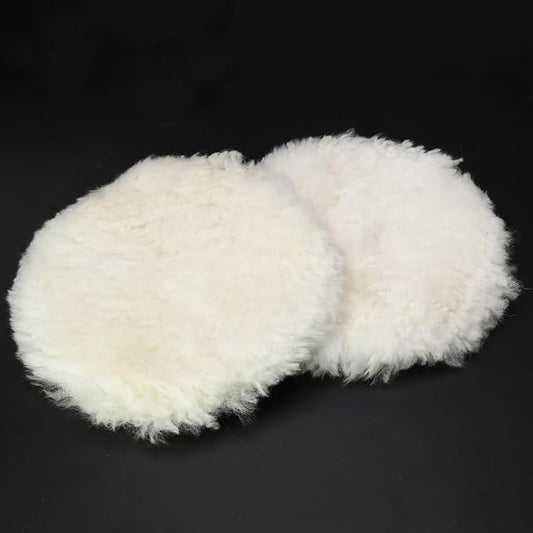 2 Pcs Wool Polishing Pad 6 Inches Soft Sheepskin Buffing Pads with Hook and Loop Back for Compound Cutting & Polishing for Automotive, Marine, Furniture