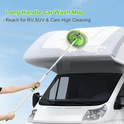 14Pcs Car Wash Kit, 62'' Car Wash Brush with Long Handle, Microfiber Scratch-Free Carwash Brush Mop Mitt Kit Car Car Washing Supplies Cleaning Kit for Cars RV SUV Truck Boat Green