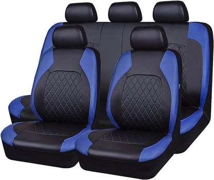 Universal Deluxe Pu Luxury Vinyl Faux Leather Car Seat Covers Full Set, Airbag Compatible, Breathable, Fit for Cars, Trucks, SUV (Black and Blue)